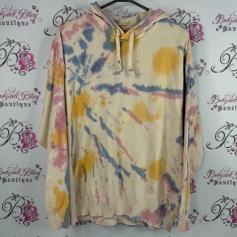 Zara hoodie sweater tie dye splatter style comfy Multicolor Knit Top